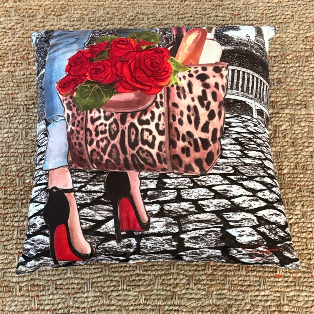 Leopard Print Accent Pillow with Red and Black Design